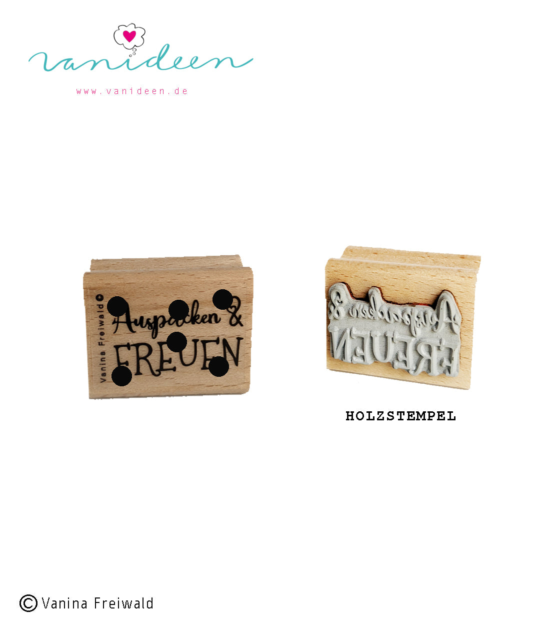 Holz-Stempel "AUSPACKEN & FREUEN"