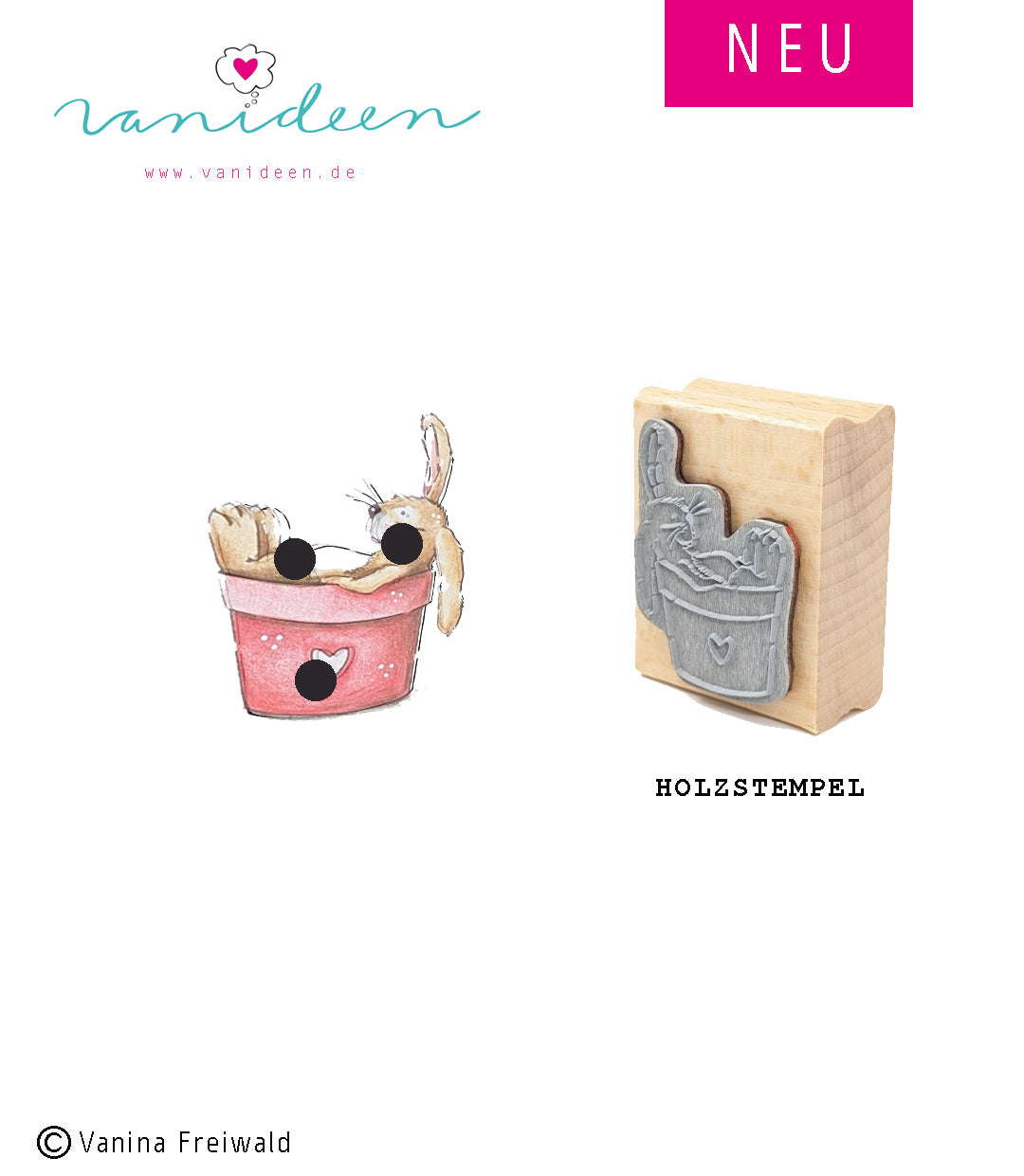 Holz-Stempel "Hase im Blumentopf"