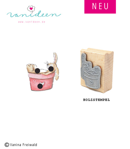 Holz-Stempel "Hase im Blumentopf"